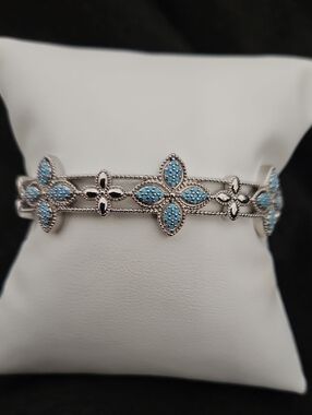 Platinum Teal Flower Micro-Pave Bracelet - Women Jewelry